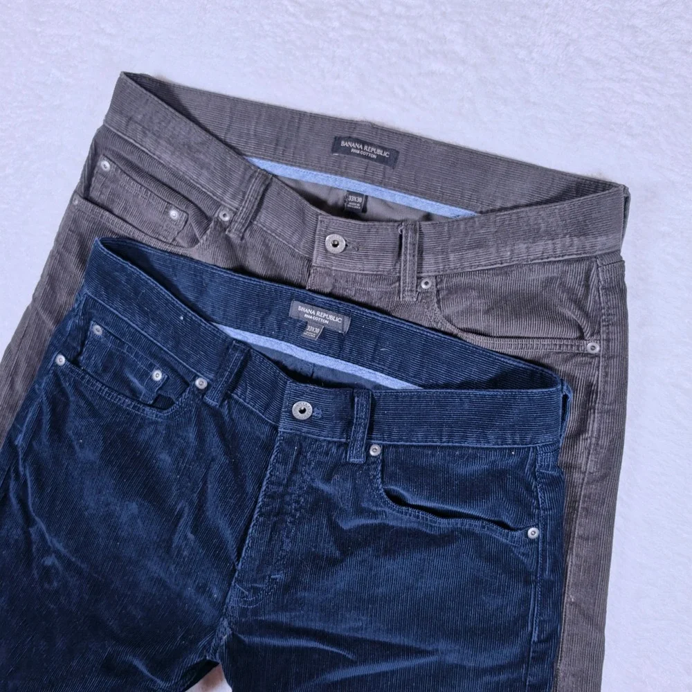2 PACK  Banana Republic 5-Pocket Cord Mens 33x30 Blue Grey Pima Cotton Pants